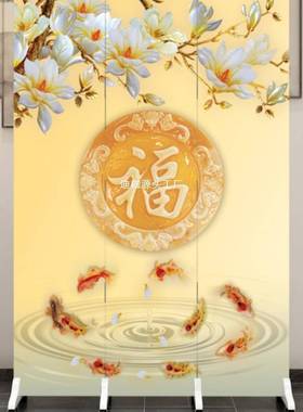 生中式家用屏风隔断客厅卧RLO室卫间进门口遮挡帘简办室易移公动