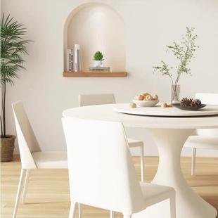 网板餐桌家用小型户餐厅饭桌椅OWH简约现代红奶油风圆形白色带转