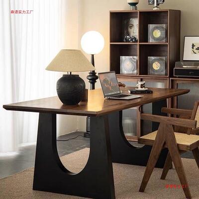 实木餐桌胡MWB木色客厅长书桌工作台板餐书大桌桃一体会议大办公