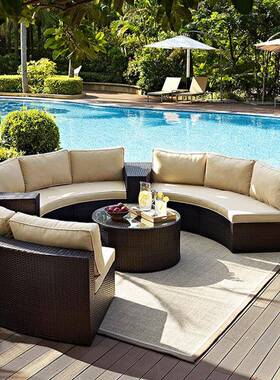 休圆形藤沙发桌椅外半圆户形外闲藤室编弧形藤椅组合91467家具藤