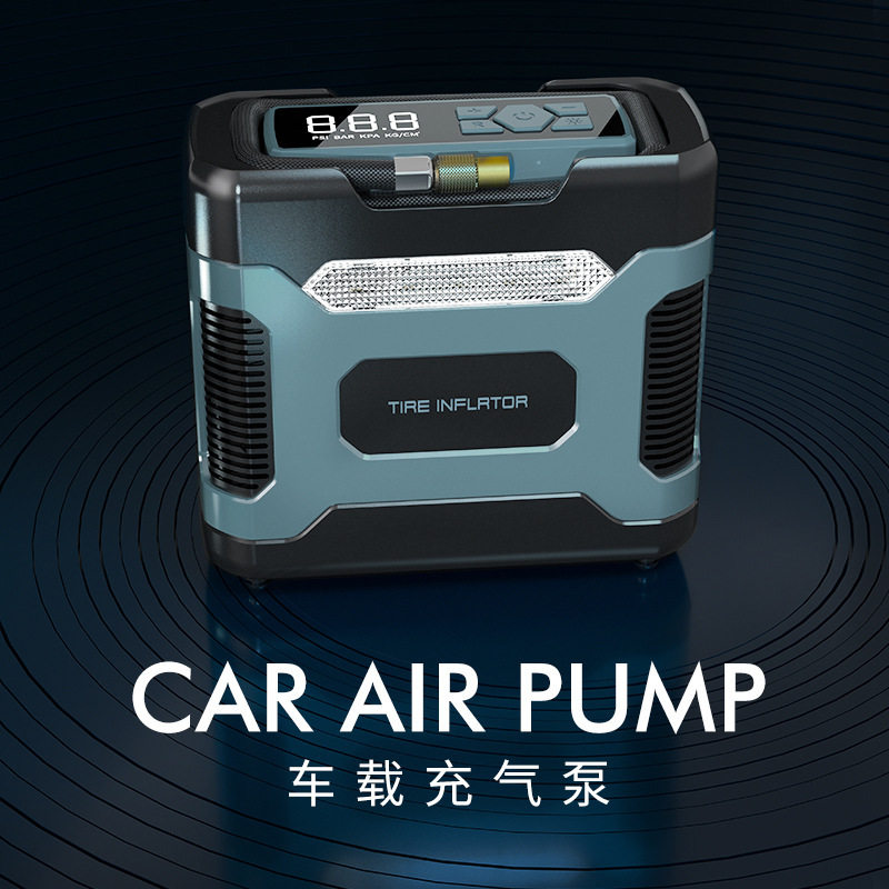 新款车载充气泵便携式小型汽车轮胎打气泵筒智能数显带应急闪光灯