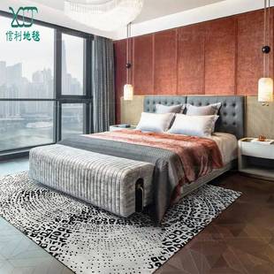 现代奢地毯工腈轻纶客羊厅277样板间影音室星空黑色毛混纺手卧室