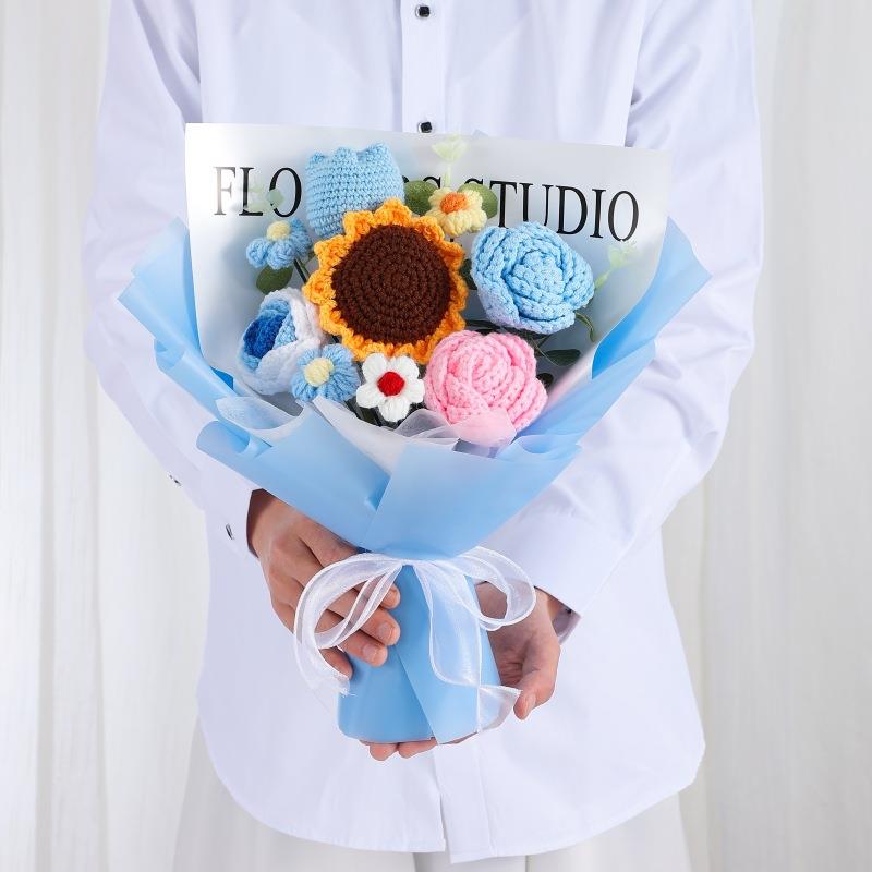 现束货秒跨境手工编织针织毛线向QFE发日玫瑰向日葵教师节花送老