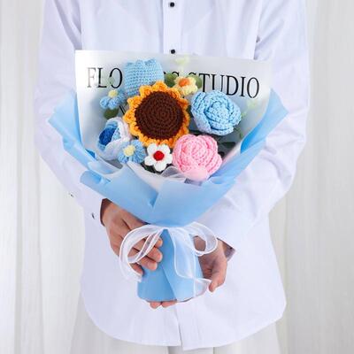 现束货秒跨境手工编织针织毛线向QFE发日玫瑰向日葵教师节花送老