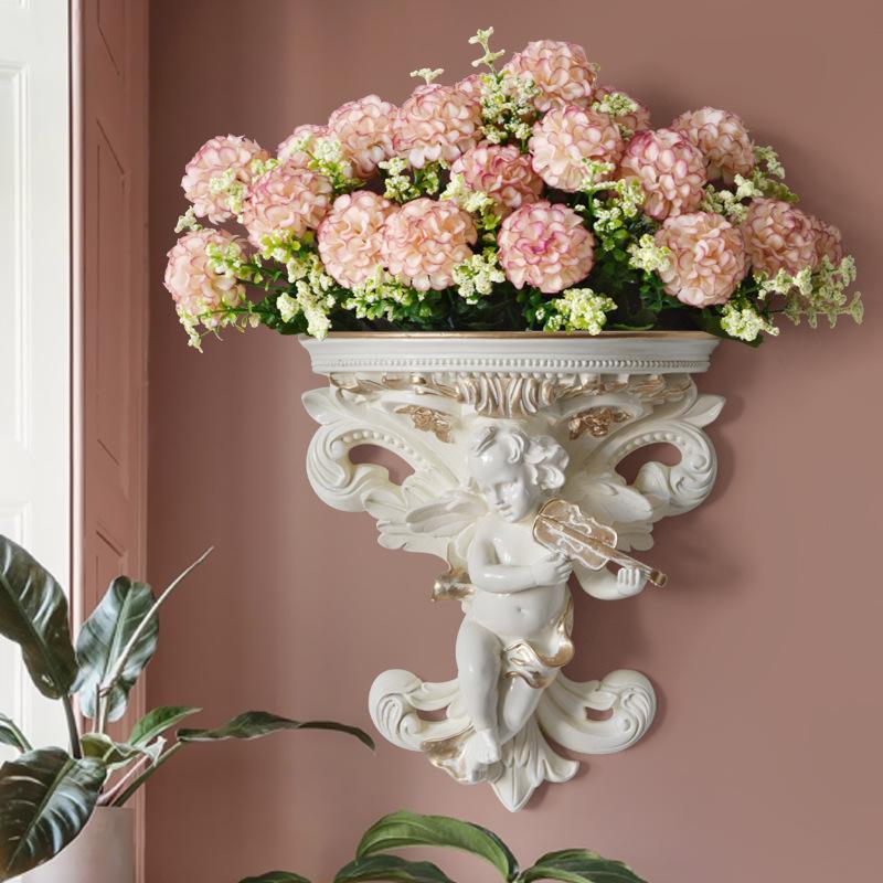 欧式装饰客厅墙上壁饰花墙挂件创意花盆墙面花瓶壁挂假插复古天使