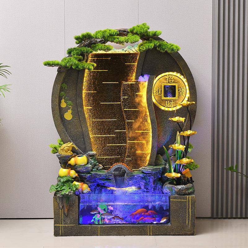 大墅型水幕墙假山水喷泉件客厅办公YJJ室庭院别流摆招财风水轮装