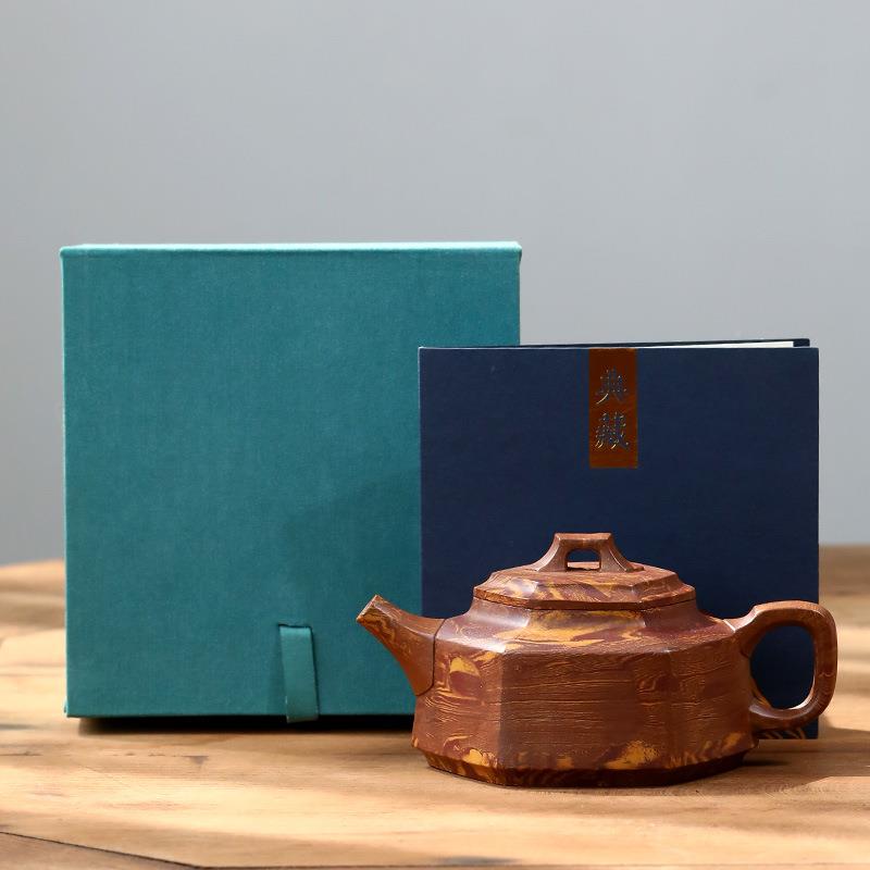 矿宜兴茶壶紫砂六方壶原绞泥24-05方器家用公室壶茶具摆件装办饰
