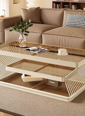 Jmo奶油钢化玻璃用茶37117几客厅家小户型新款轻现长代奢简约方形