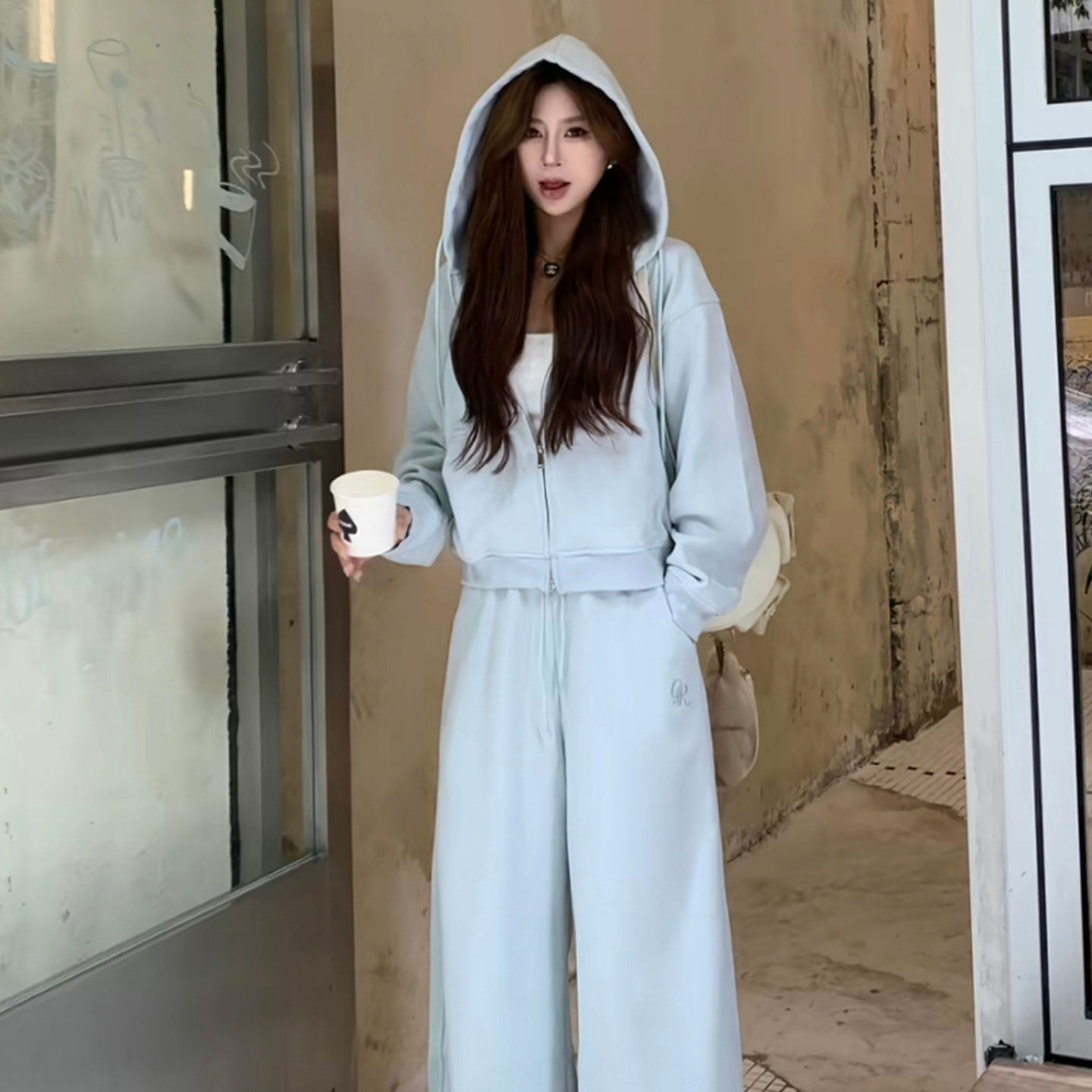 韩系少女休闲运动套装连帽开衫卫衣套装女秋冬宽松休闲慵懒两件套