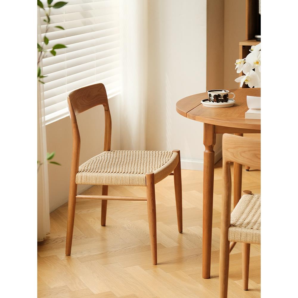 非晚椅_复古实木餐椅家用中古椅樱桃木家具靠背藤编71号椅