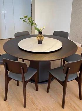 简约创意圆形家用饭桌北欧实木圆桌带转盘岩板圆餐桌饭店大圆桌子