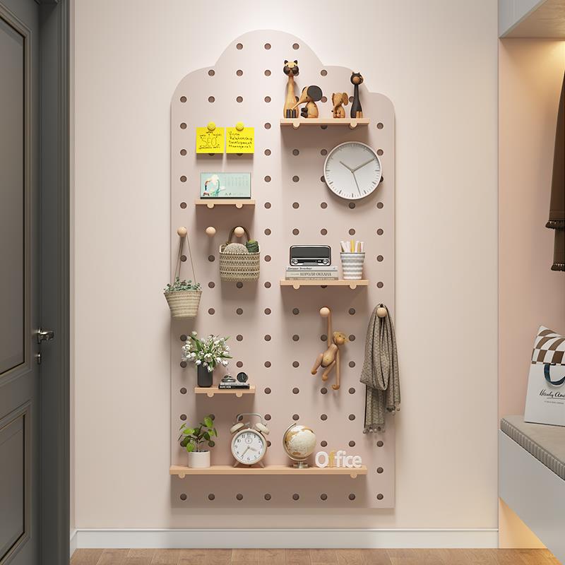 定制实木洞洞板墙上置物架挂板装饰置物架收纳架墙面木质书架隔