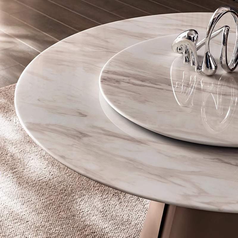 大理石餐桌轻奢高端意式圆桌椅组合家用圆形饭桌子现代简约高级感