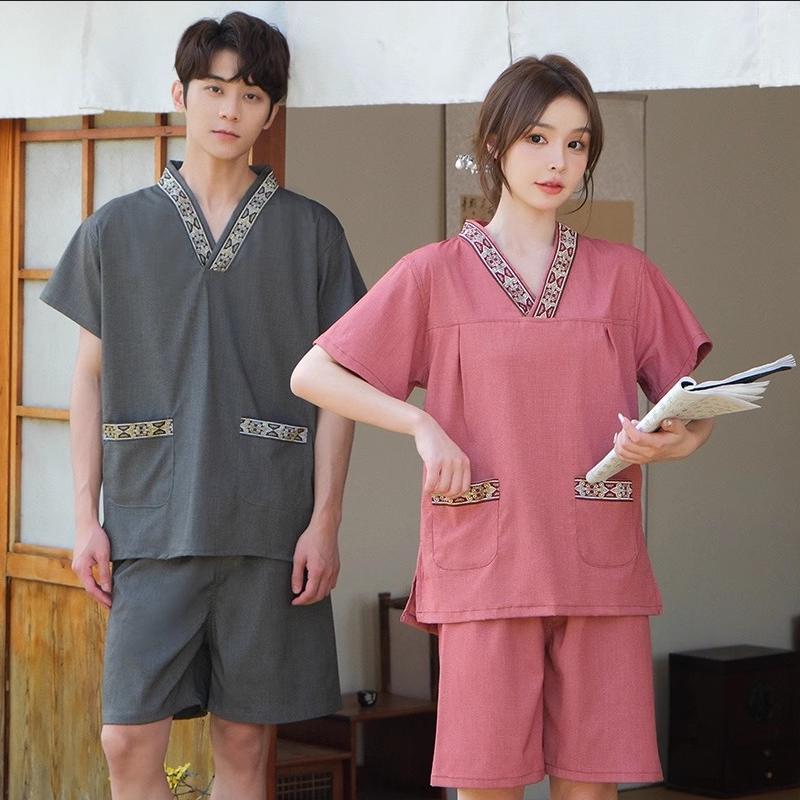 汗蒸服纯棉男情侣足浴服女桑拿服高档阳离子家居服睡衣大码按摩服