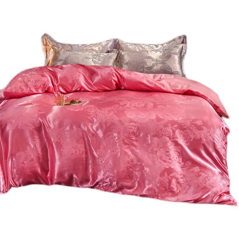 被套单件欧式贡缎提花单双人纯色婚庆大红被罩1N.51.82米床上用品