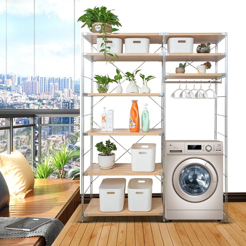 不锈钢洗衣机上方架子置物架冰箱多层带柜门S阳台日式收纳落地