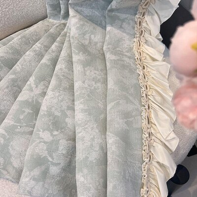 法式浪漫南法假日绿色遮光卧室窗帘D色织提花雪尼尔奶油风客厅窗