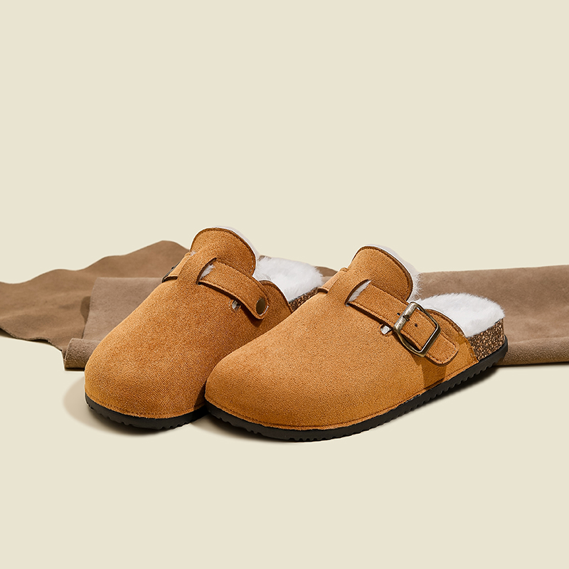 秋冬明星同款包头勃肯鞋女搭扣加绒保暖百搭拖鞋外穿厚底穆勒棉鞋