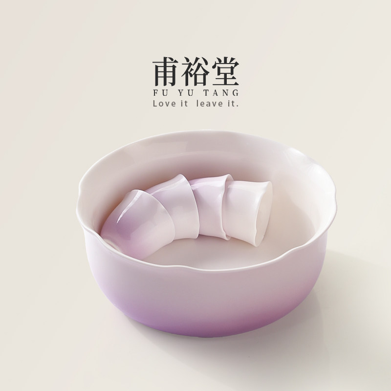 渐层紫色花瓣茶洗大号笔洗水盂家用建水茶渣碗缸功夫茶具配件