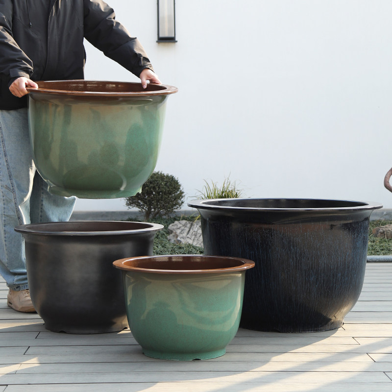 大号塑料花盆加厚彩釉仿陶瓷户外庭院绿植盆栽水培荷花养鱼古法缸