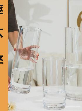 透明花瓶玻璃防摔亚克力富贵竹落地PC直筒客厅水养插花醒花桶花店