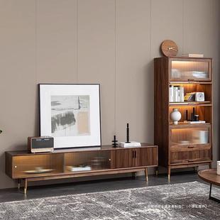 轻奢高级北美黑胡桃木电视柜客厅全实木简约樱桃木地柜收纳柜