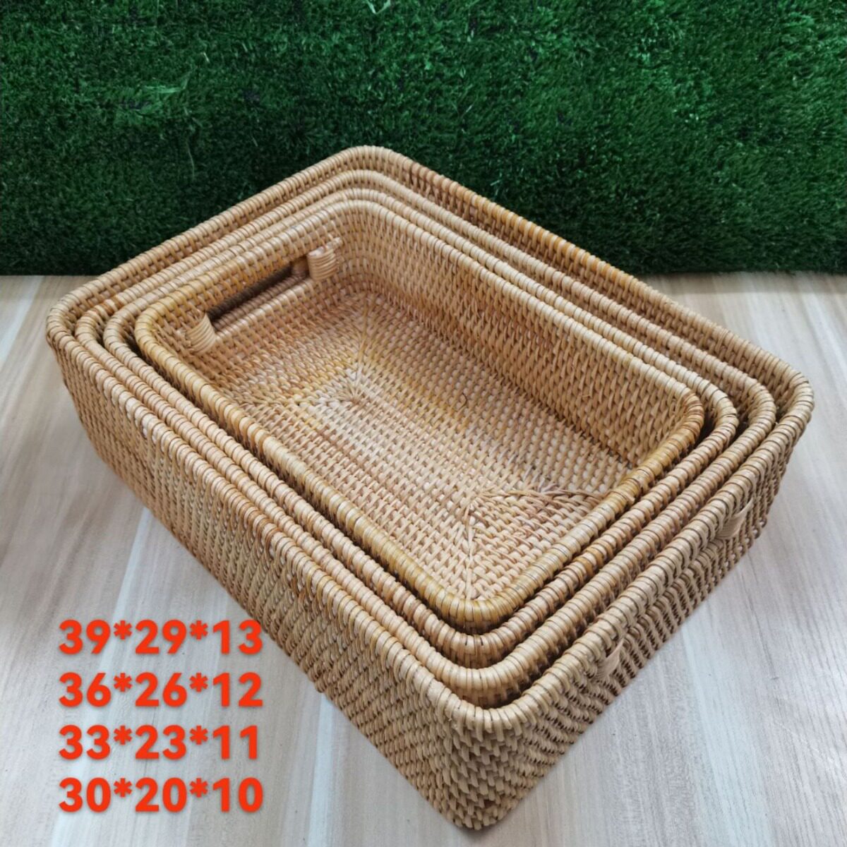 藤编收纳筐长方形提口家居整理筐桌面储物筐房间茶几用品归类