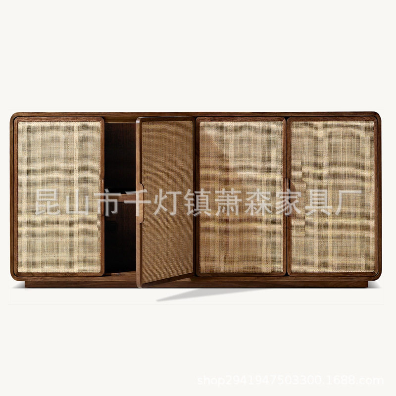 法式乡村复古橡木餐边柜美国RH原单实木储物柜现代简约家用玄关柜