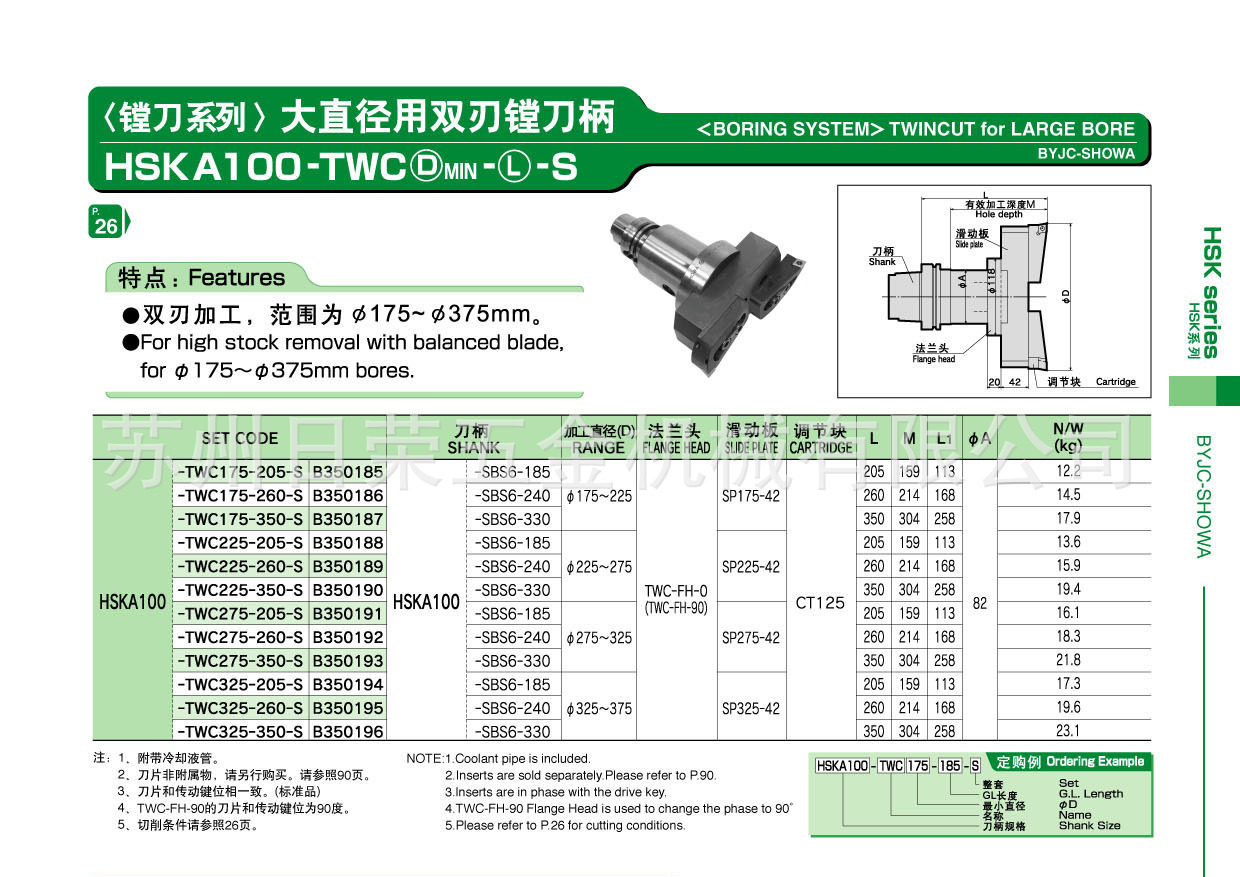 代理北一圣和大直径用双刃镗刀柄HSKA100-TWC系列规格价格拍前询