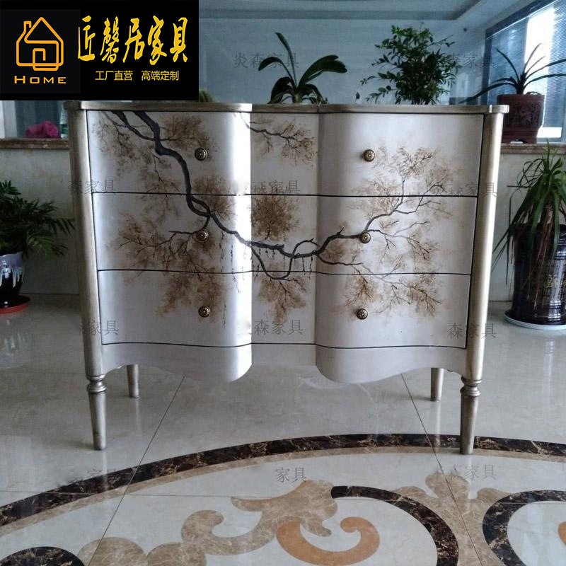 美式桦木复古做旧玄关电视柜