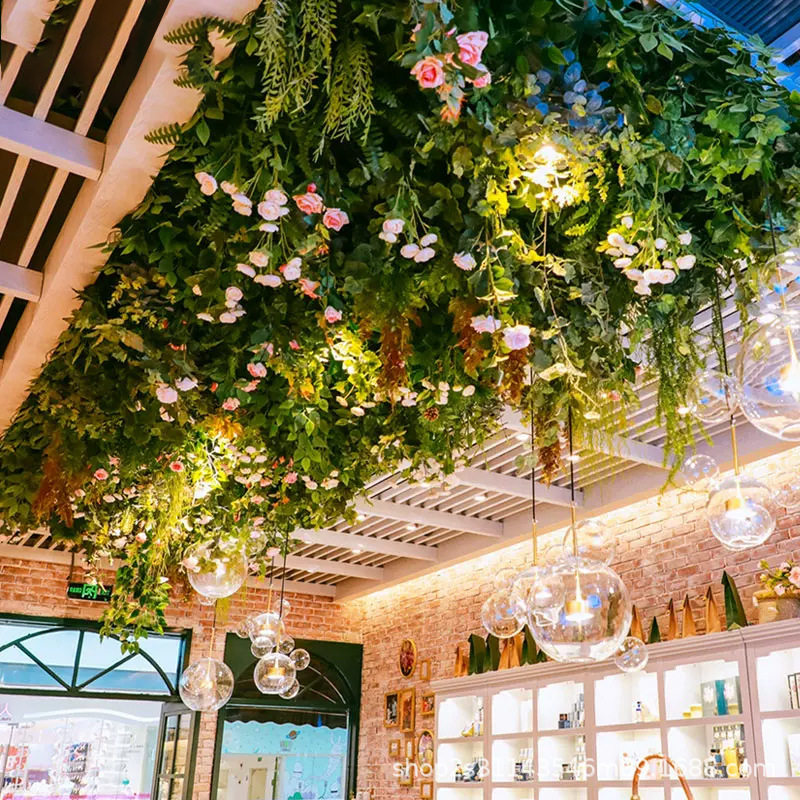 仿真绿植吊顶装饰顶部天花板软装造景网红直播间饭店树藤婚庆假花