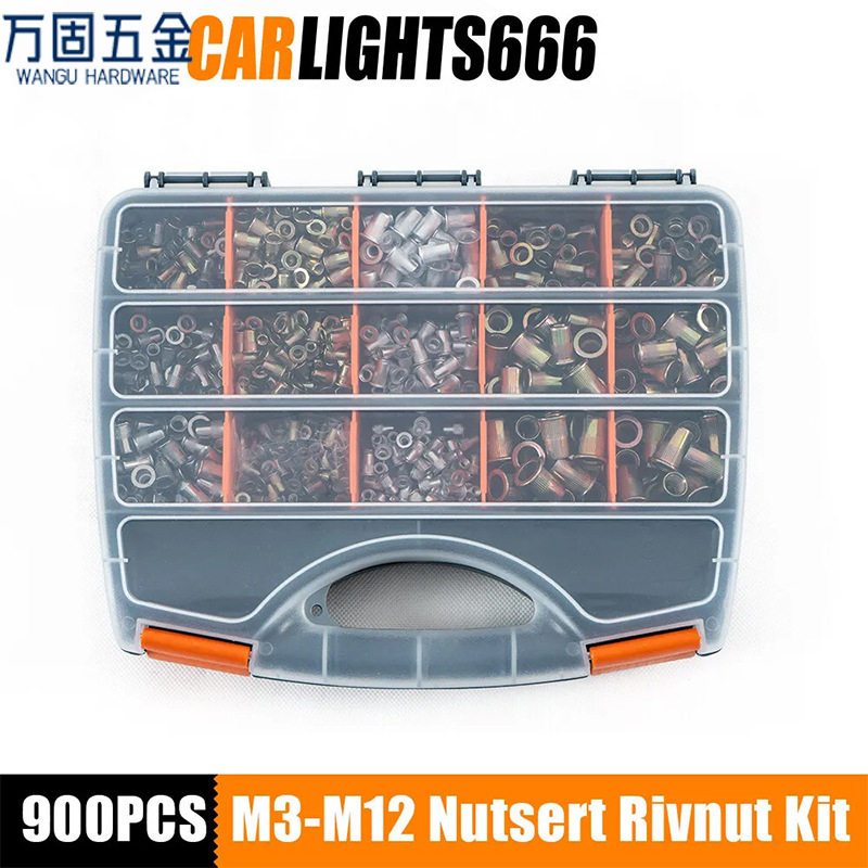 跨境亚马逊ebay 900PCS 盒装镀彩锌不锈钢铆螺母平头拉铆螺母盒装