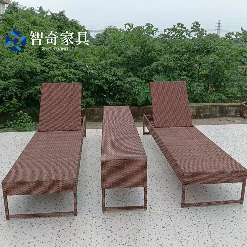 户外躺椅休闲沙滩椅海边别墅泳池藤编躺椅躺床酒店露台休闲藤长椅