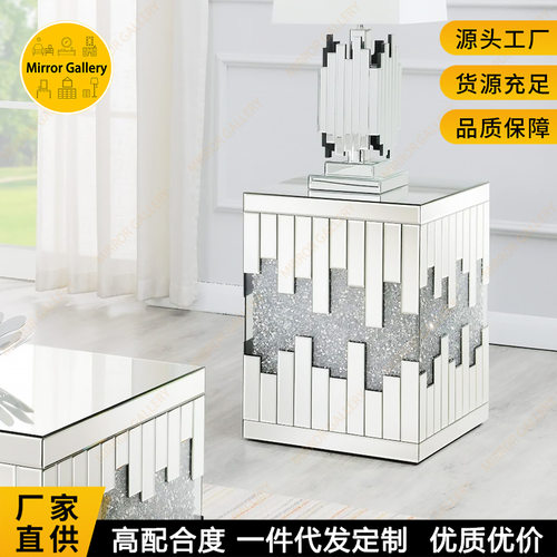 Elegant silver crystal diamond sofa bedroom side table mirro