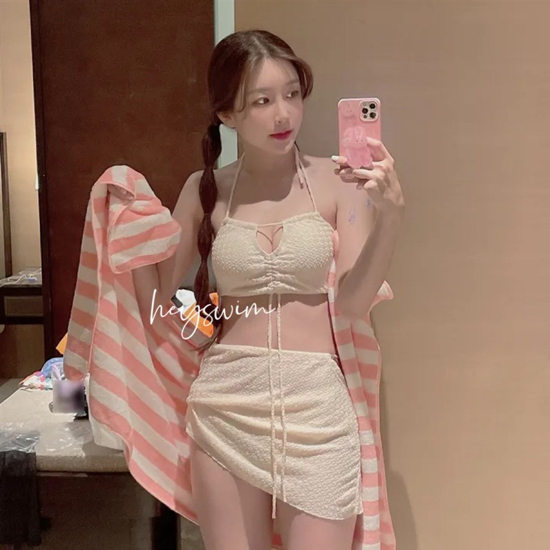 速发款约色米吊带比基尼分体简三件套小胸纯欲遮肚