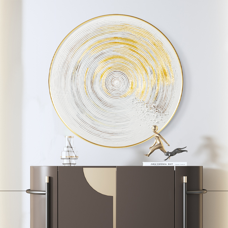 现货速发抽象金箔手绘油画圆形玄关画轻奢餐厅装饰画走廊挂画图片
