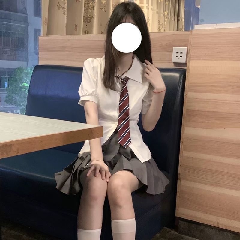 速发j制k服领带夏腰收季学院风甜辣妹衬衣百褶短裙套装学生