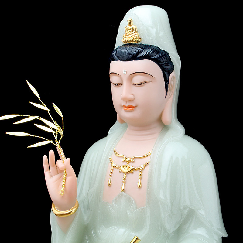 速发汉白玉佛像娑婆三圣翠玉镶金观世音菩萨释迦牟尼佛地藏王菩萨