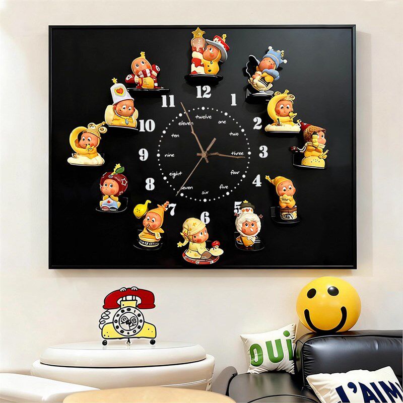 速发带钟表磁吸黑板画电箱盒遮挡电表箱装饰画星星人收纳开关