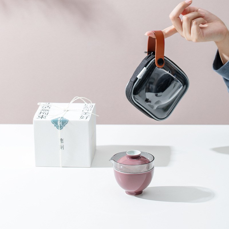 速发旅行外夫茶具陶瓷快客杯一装一杯户功露营便携式小套壶伴