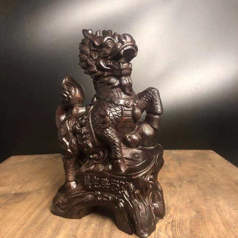 速发越南沉香木雕送子麒麟摆件招财实木雕刻瑞兽镇宅办公装饰工艺