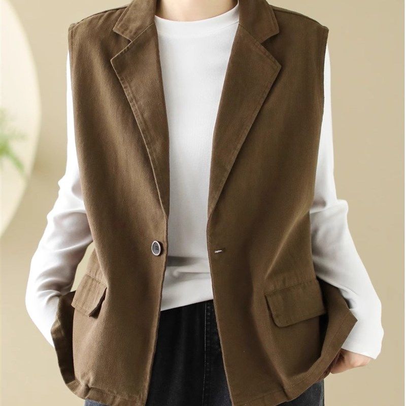 速发文艺森系马甲20松4早秋新款装宽2无外上衣马夹背心袖搭