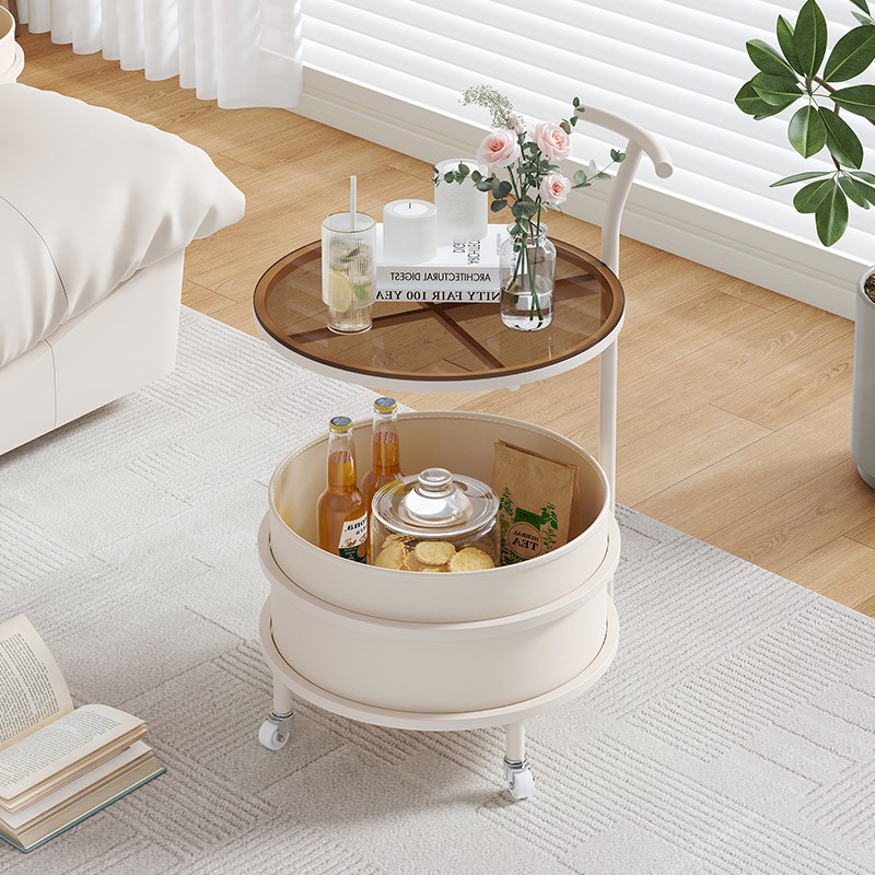 速发奶油风沙发形几可移动茶几客用家厅简约迷你圆边置物架小推车