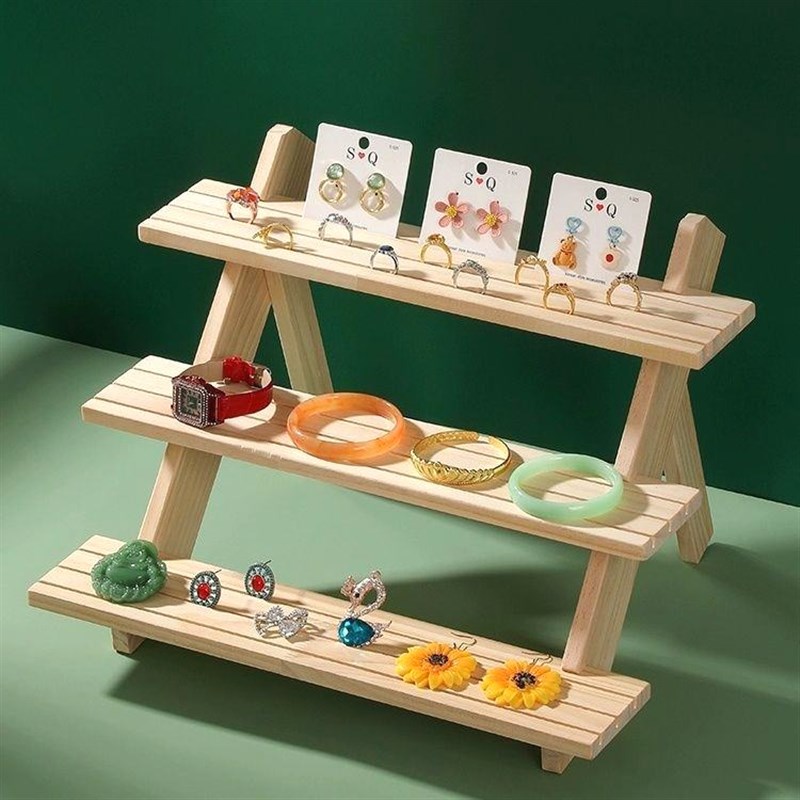 速发实木阶梯首饰展示架创意饰品展示台珠宝摆件陈列架直播摆摊收