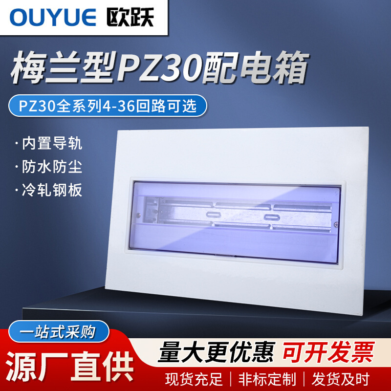 厂家配电箱加厚冷轧钢板箱体内置导轨防水防尘梅花型PZ30配电箱