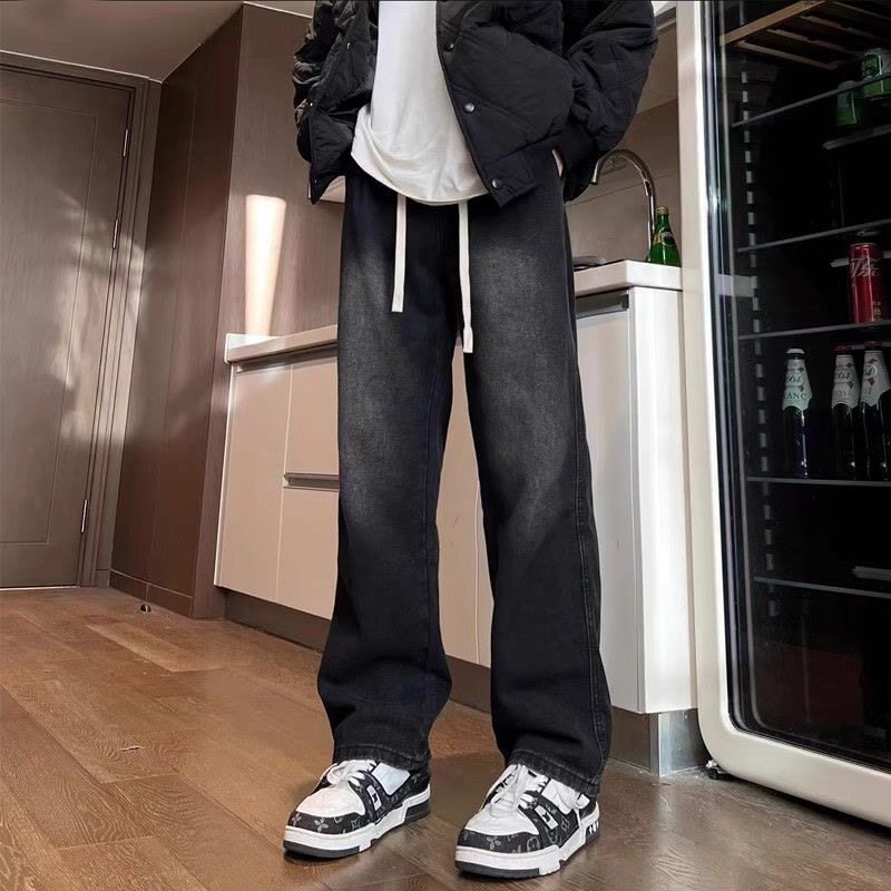 【买一送一】春季新款百搭休闲松紧腰牛仔裤耐磨耐刮复古牛仔裤