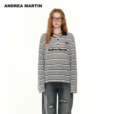 【罗予彤同款】ANDREA MARTIN2025新款条纹长袖T恤女打底衫上衣