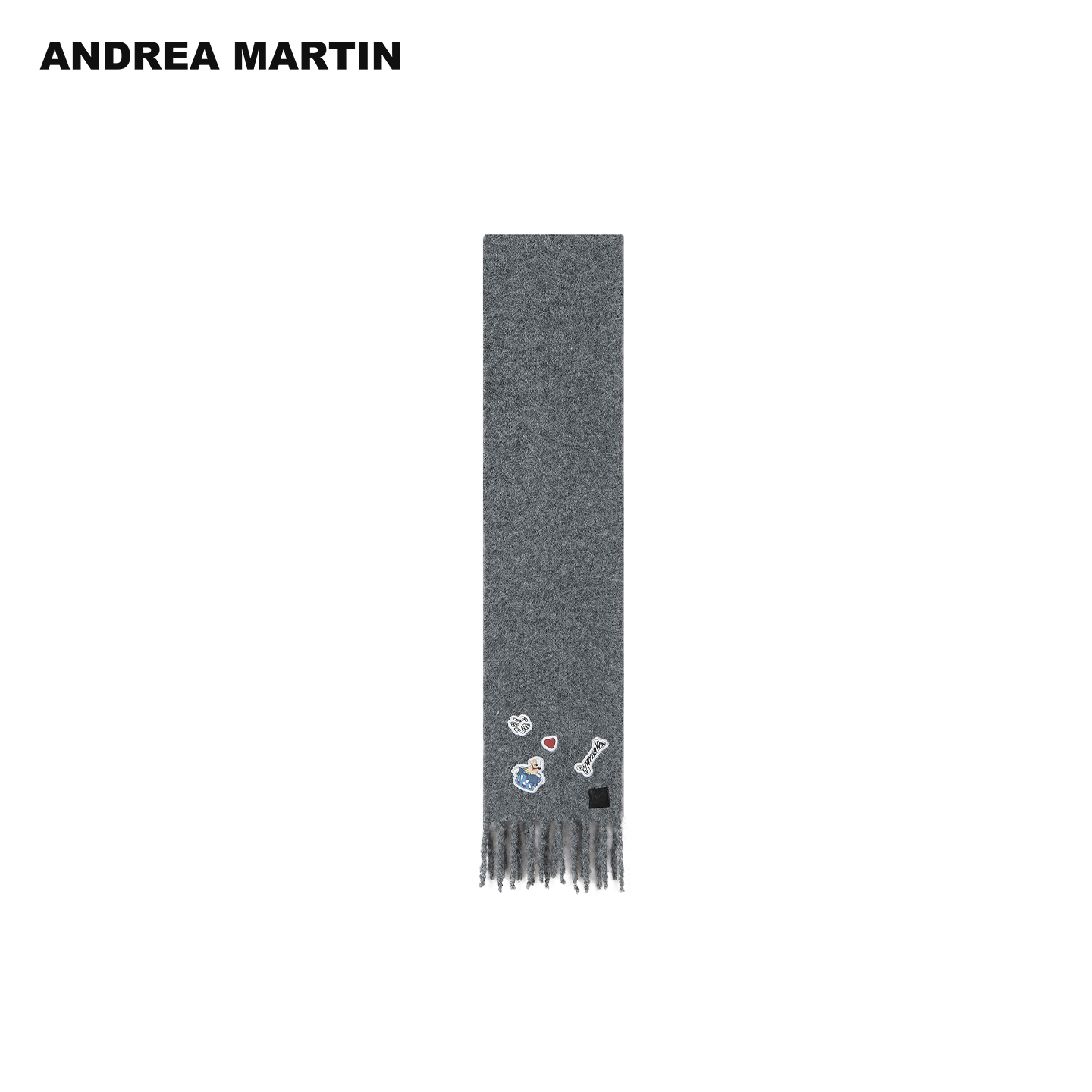 ANDREA MARTIN 2025秋冬新品趣味贴布刺绣围巾女保暖流苏围脖披肩