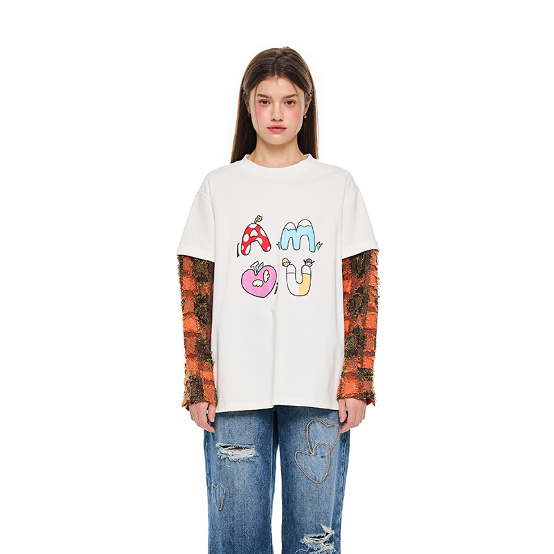 logo印花衬衫拼接卫衣