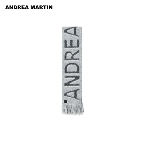 ANDREA MARTIN 冬季新款围巾字母印花流苏毛绒感披肩男女同款